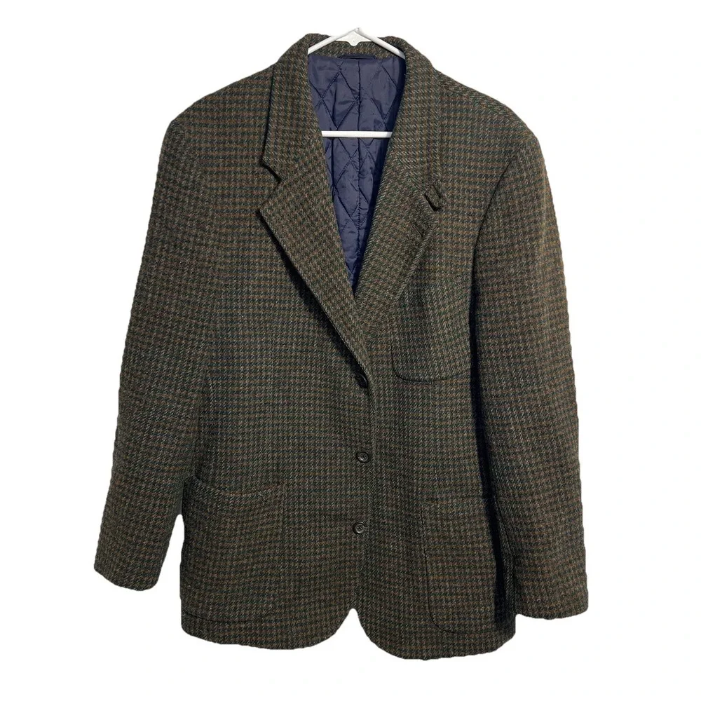 Lands' End Wool Houndstooth Blazer Jacket Mens M Tall Thinsulate Insulated